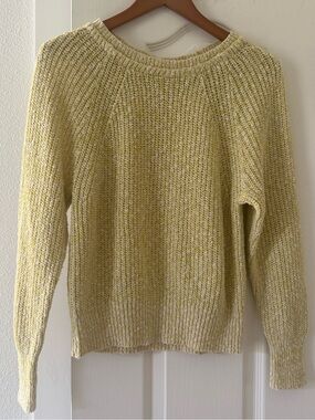 Free People Knit Sweater S/P Yellow Cream Marled Pullover Balloon Sleeve